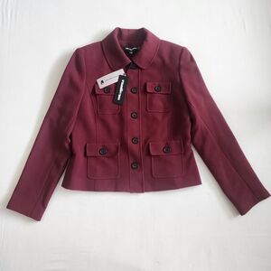 NWT Karl Lagerfeld Paris Size 8 Burgundy Red Four Pocket Utility Jacket Coat